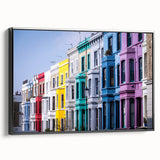 Black and white vintage poster art of London landscape on framed canvas, suitable for bedroom decor.