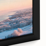 Extra large framed canvas depicting a textured, colorful European scenery in black with vibrant hues.