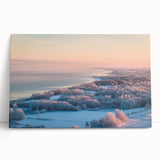 Large black and white stretched canvas of European scenery, ideal for kitchen wall art.
