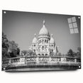 Acrylic glass print of Paris skyline in muted gray and blue tones, suitable for bedroom or dining room decor.