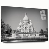 Large abstract wall art of Paris scenery in muted gray tones on acrylic glass, ideal for bedroom or dining room decor.