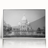 Mid-century modernist art depicting Paris scenery in muted pastel shades, framed acrylic, ideal for nursery wall art.