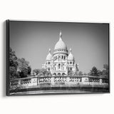 Black and white wall art of Paris landscape on framed canvas, ideal for bedroom decor, featuring vintage poster style.
