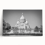 Black and white large art print of Paris scenery on stretched canvas, ideal for kitchen wall art.