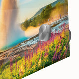 Mid-century modernist art of Icelandic scenery in muted tones, acrylic print, ideal for dining room art.