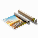 Extra large rolled print featuring a serene Icelandic landscape with muted green and blue tones.