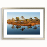 Extra large abstract art print of a European scenery in Latvia, featuring textured silver frame with mat.