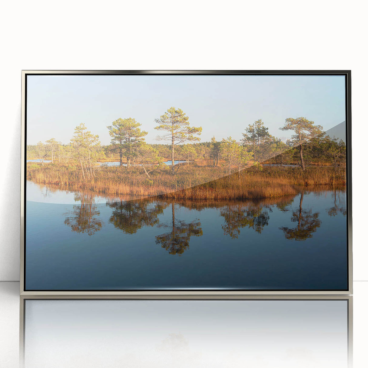 Large art print of a European cityscape in Latvia, featuring mid-century modernist style and muted colors.