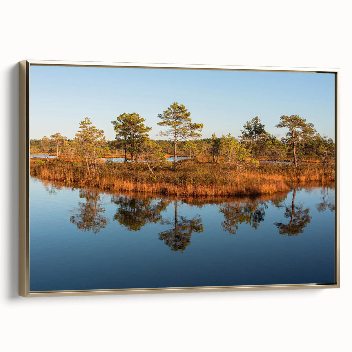 Framed canvas featuring a vintage-style landscape of a European city in Latvia, with muted gold and black tones.