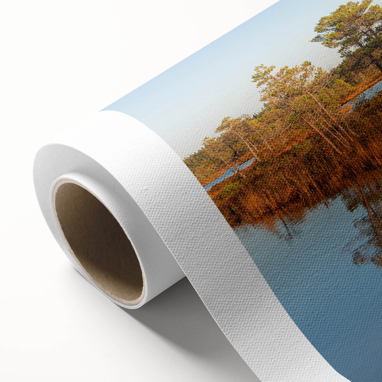 Art Deco style poster of a European Latvian landscape in muted colors, printed on rolled canvas.