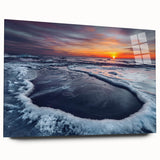Large abstract wall art of a Lithuanian landscape in muted earth tones on acrylic glass.