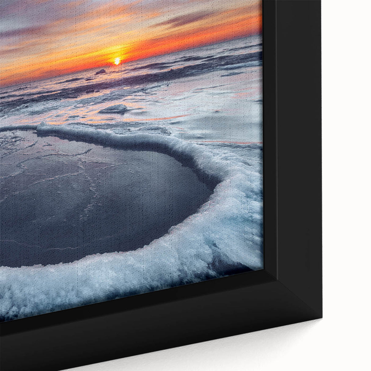 Extra large framed canvas featuring a textured, colorful Lithuanian landscape in black with vibrant accents.