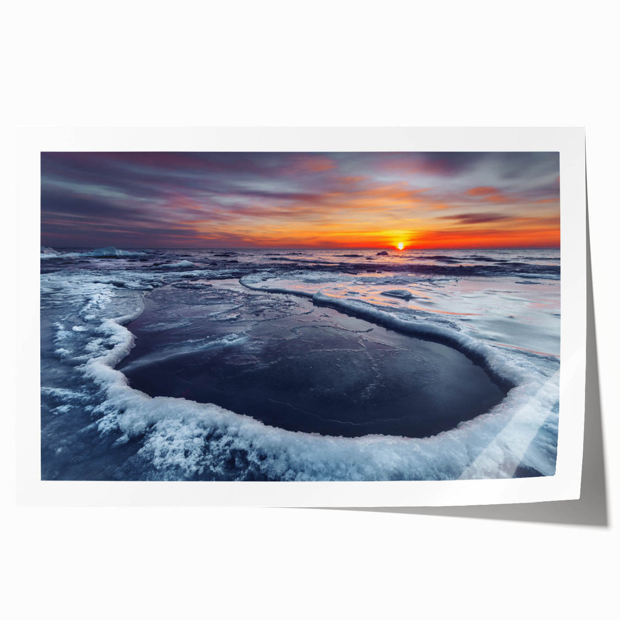 Extra large rolled print of a Lithuanian landscape with vibrant green and blue tones, ideal for art wall dining room.