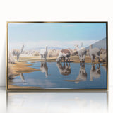 Large art print of a Bolivian landscape in mid-century modernist style, framed in gold acrylic.
