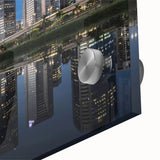 Large abstract wall art depicting a Brazilian landscape in vibrant colors on acrylic glass, suitable for dining room decor.