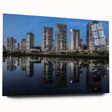 Large abstract depiction of a Brazilian landscape in muted green and blue hues on acrylic glass.