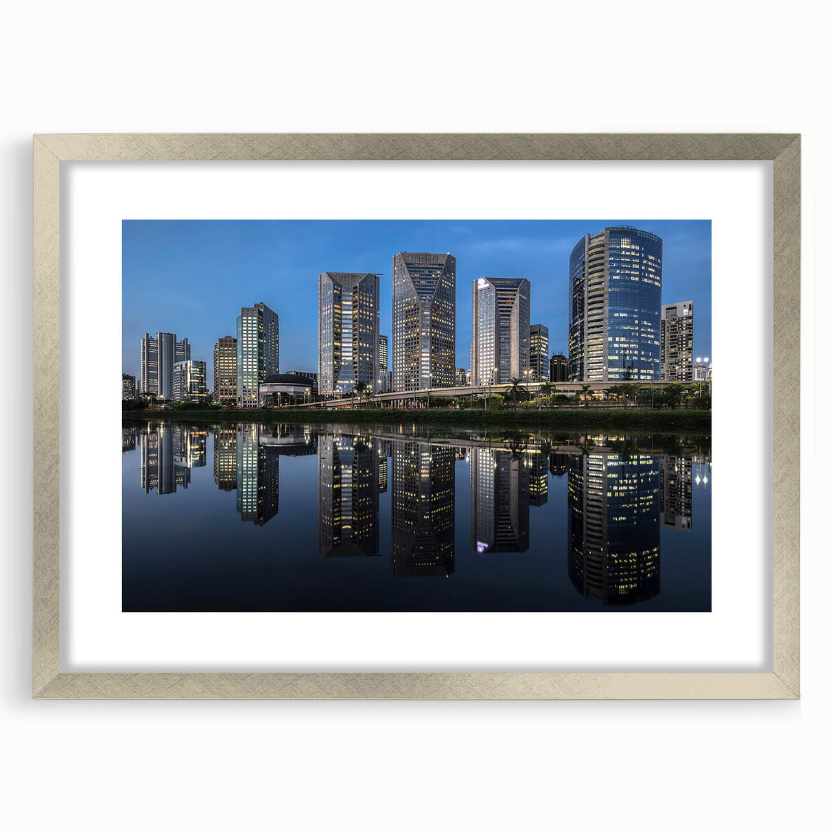 Textured abstract art print depicting a South American scenery in muted earth tones, framed in silver, ideal for bedroom art.