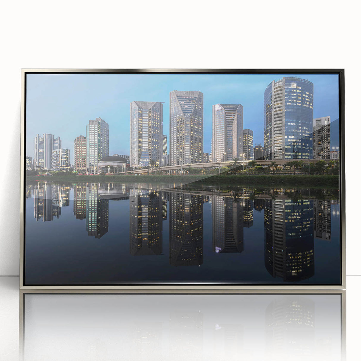 Mid-century modernist art of a Brazilian landscape in muted earth tones on a framed acrylic, ideal for nursery wall art.