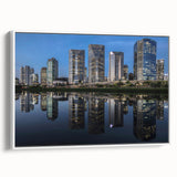 Vintage poster art of a colorful Brazilian landscape on a large framed canvas, ideal for living room decor.