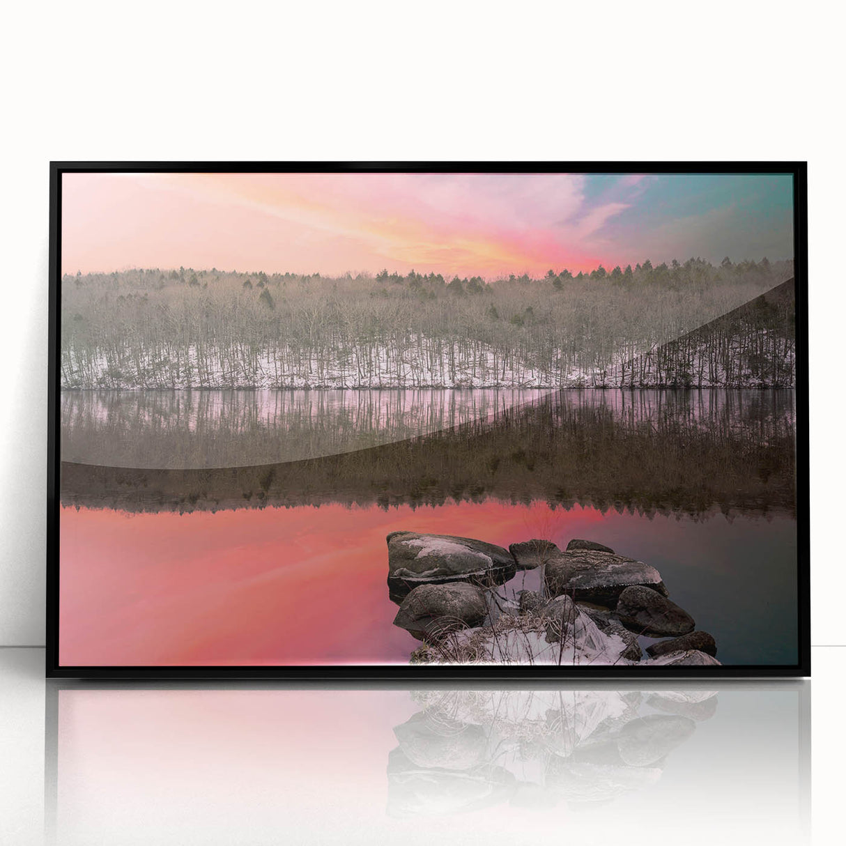 Large abstract wall art depicting a Connecticut scenery in muted earth tones on a framed acrylic.