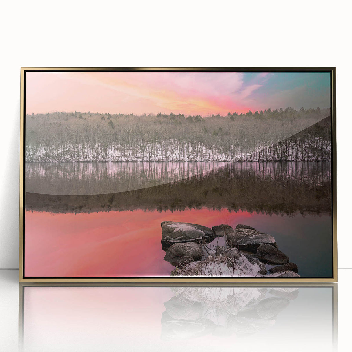 Large art print of a Connecticut scenery in muted earth tones on framed acrylic, ideal for modern art wall decor.