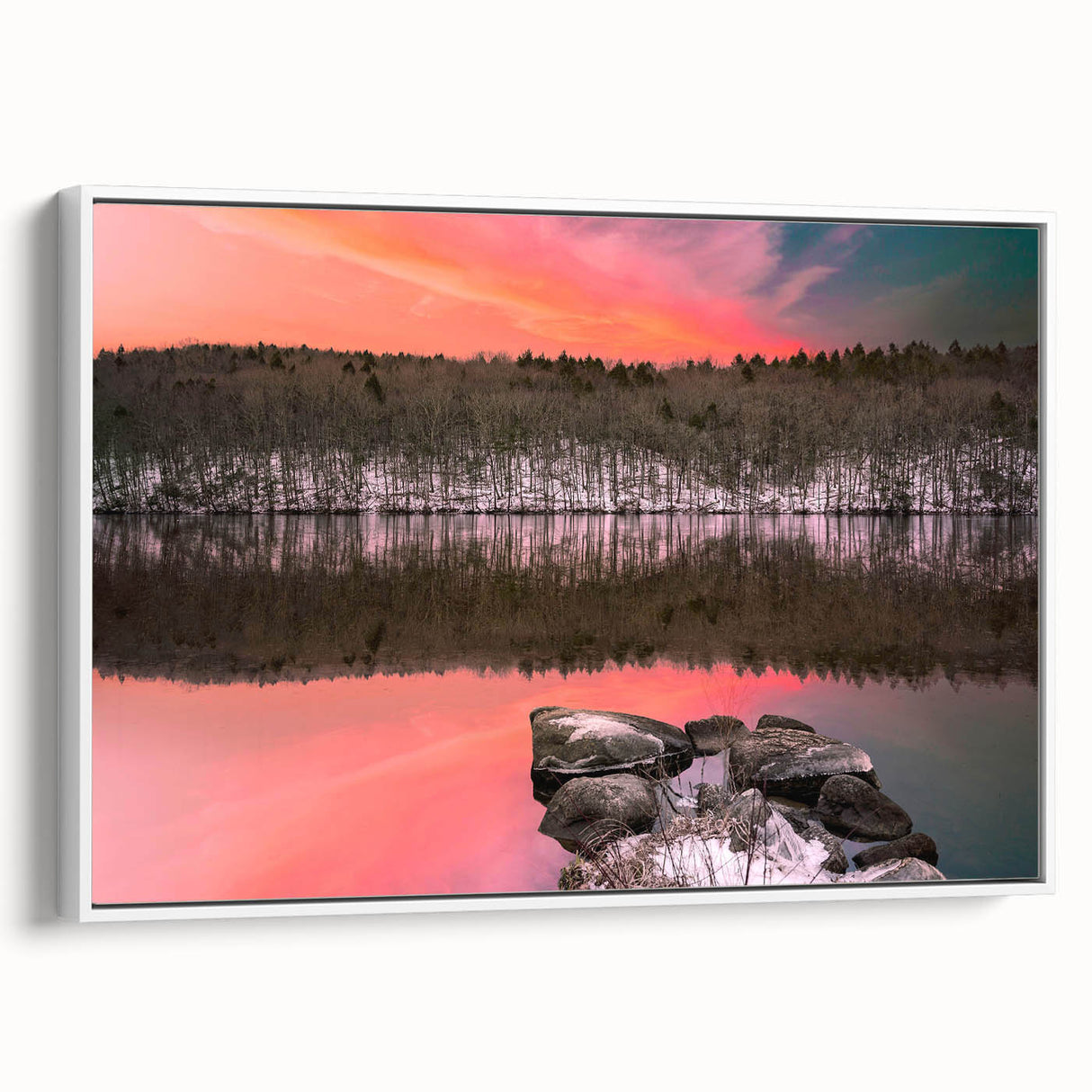 Vintage poster art of a Connecticut landscape on framed canvas, featuring colorful art in extra large format.