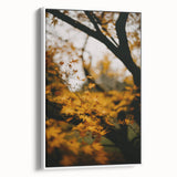 Vintage poster art featuring colorful autumn leaves on a large framed canvas, ideal for living room decor.