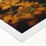 Art deco poster featuring a stylized autumnal scene with warm orange and brown tones on rolled canvas.