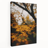 Large art depicting a fall scene with orange and yellow leaves on a stretched canvas, ideal for kitchen wall decor.