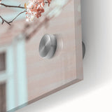 Large abstract wall art on acrylic glass featuring spring-themed colors in mid-century modernist style.