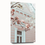 Large abstract wall art depicting the spring season in vibrant green and blue tones on acrylic glass.