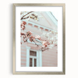 Textured art depicting abstract spring scene in pastel shades on a silver-framed mat, ideal for bedroom art.