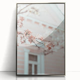 Mid-century modernist art featuring abstract spring motifs in pastel shades on a framed acrylic panel.