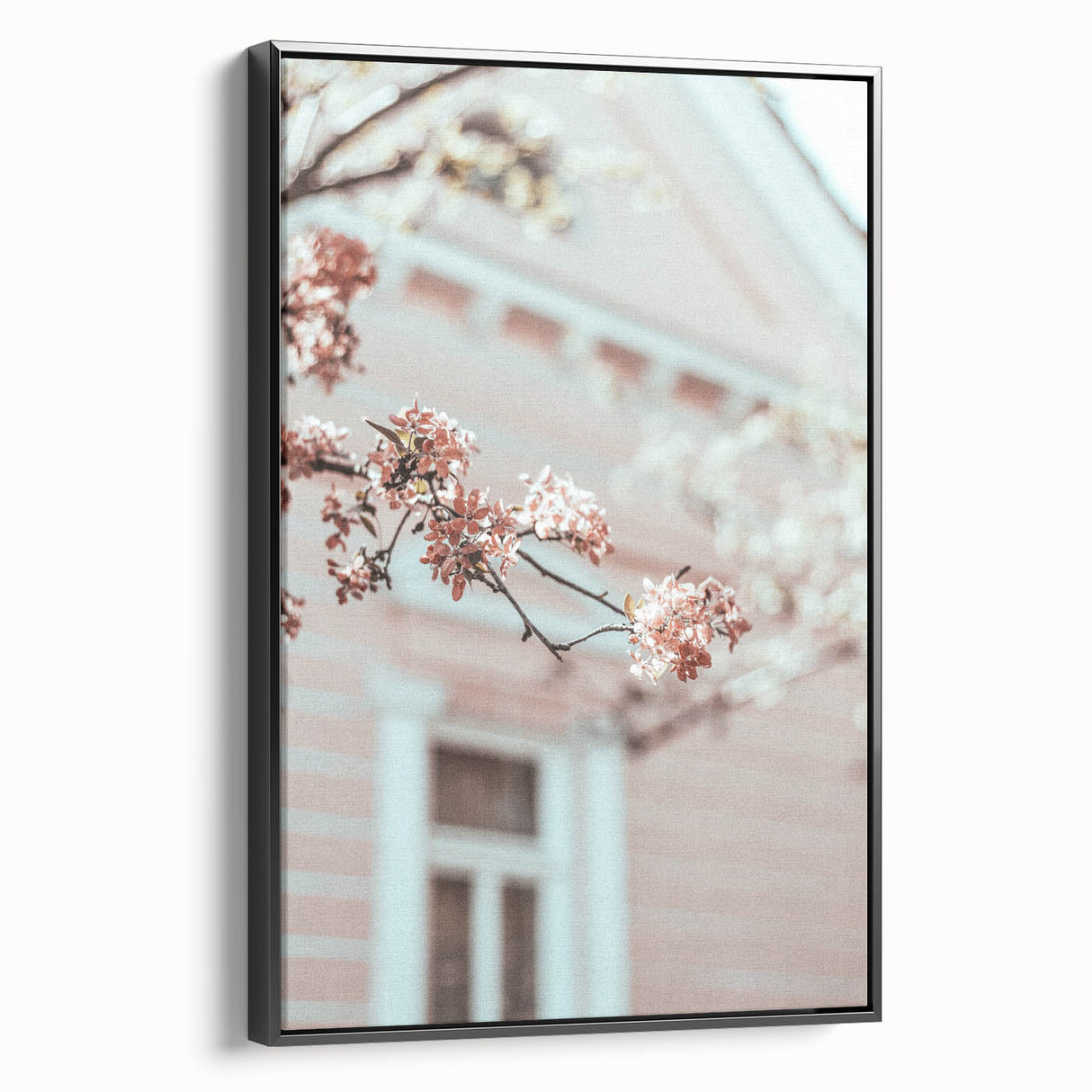 Black and white vintage poster art on framed canvas depicting a spring landscape, ideal for bedroom wall decor.