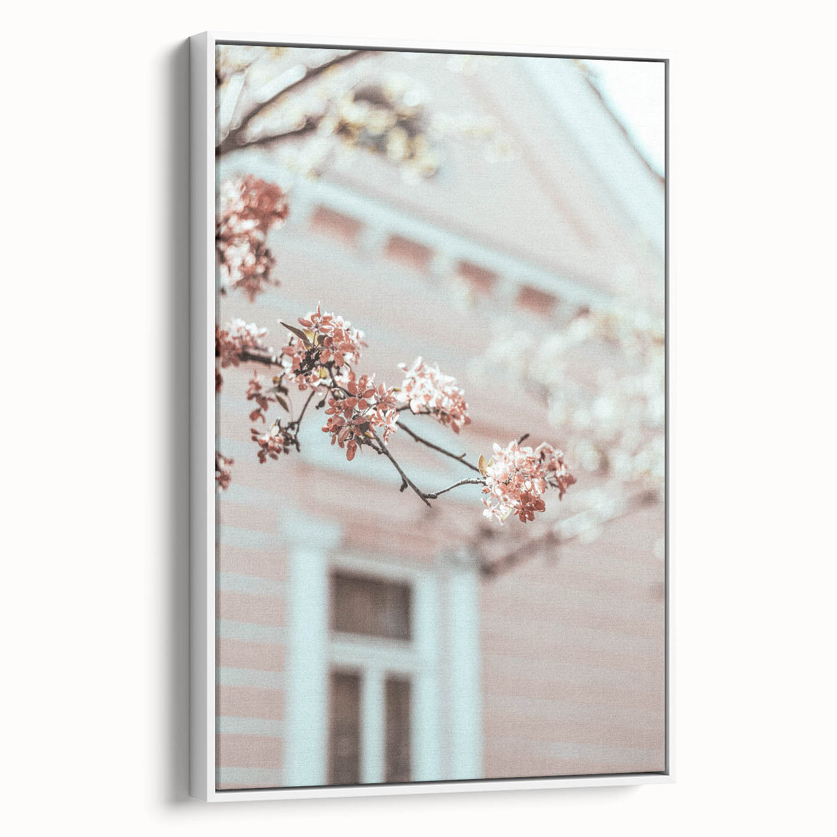 Vintage poster art of spring season on extra large framed canvas, featuring colorful art on a black background.