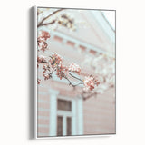 Vintage poster art of spring season on extra large framed canvas, featuring colorful art on a black background.
