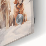 Large abstract wall art print with mid-century modernist influence, featuring cool blue and gray tones on acrylic glass.