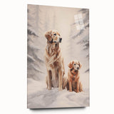 Large abstract wall art on acrylic glass depicting winter season in muted blue and white tones.