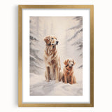 Extra large abstract art print depicting winter season in textured gray and white tones, framed in gold.