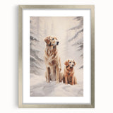 Textured art depicting abstract winter scene in muted blue and white tones on a silver-framed canvas.