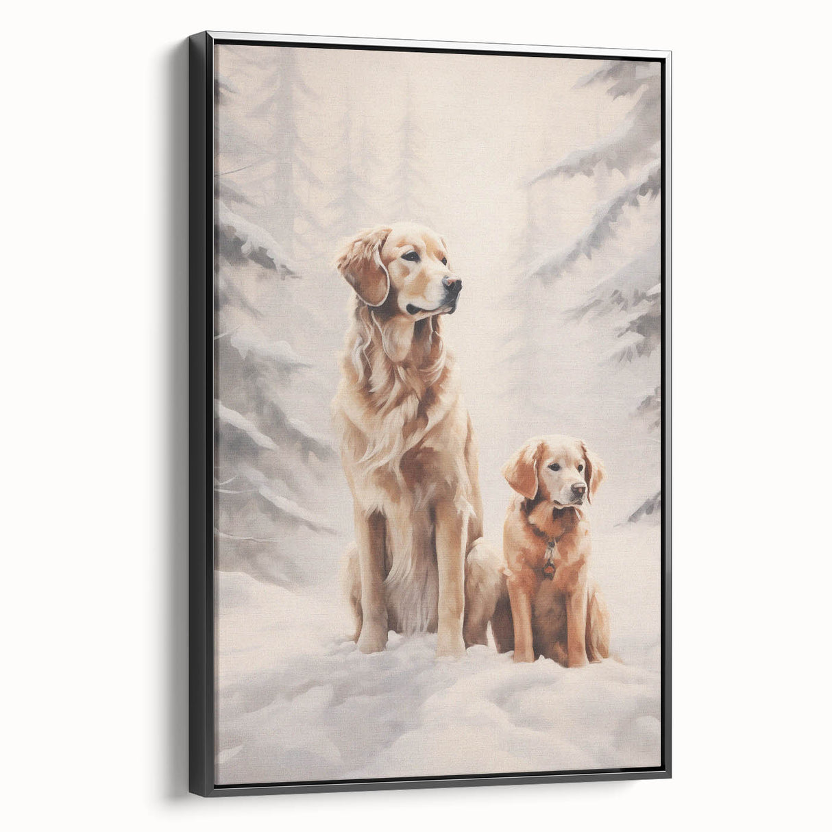 Black and white vintage poster art on framed canvas depicting a winter landscape, ideal for bedroom decor.