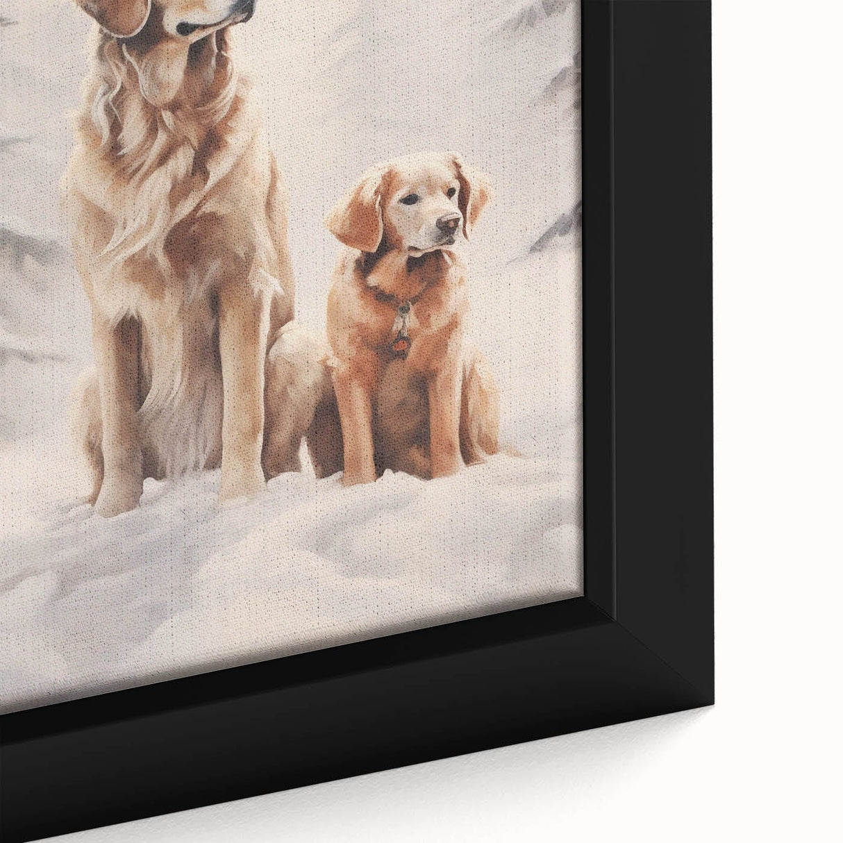 Extra large black wall art featuring a textured winter scene on framed canvas, with colorful, muted tones.