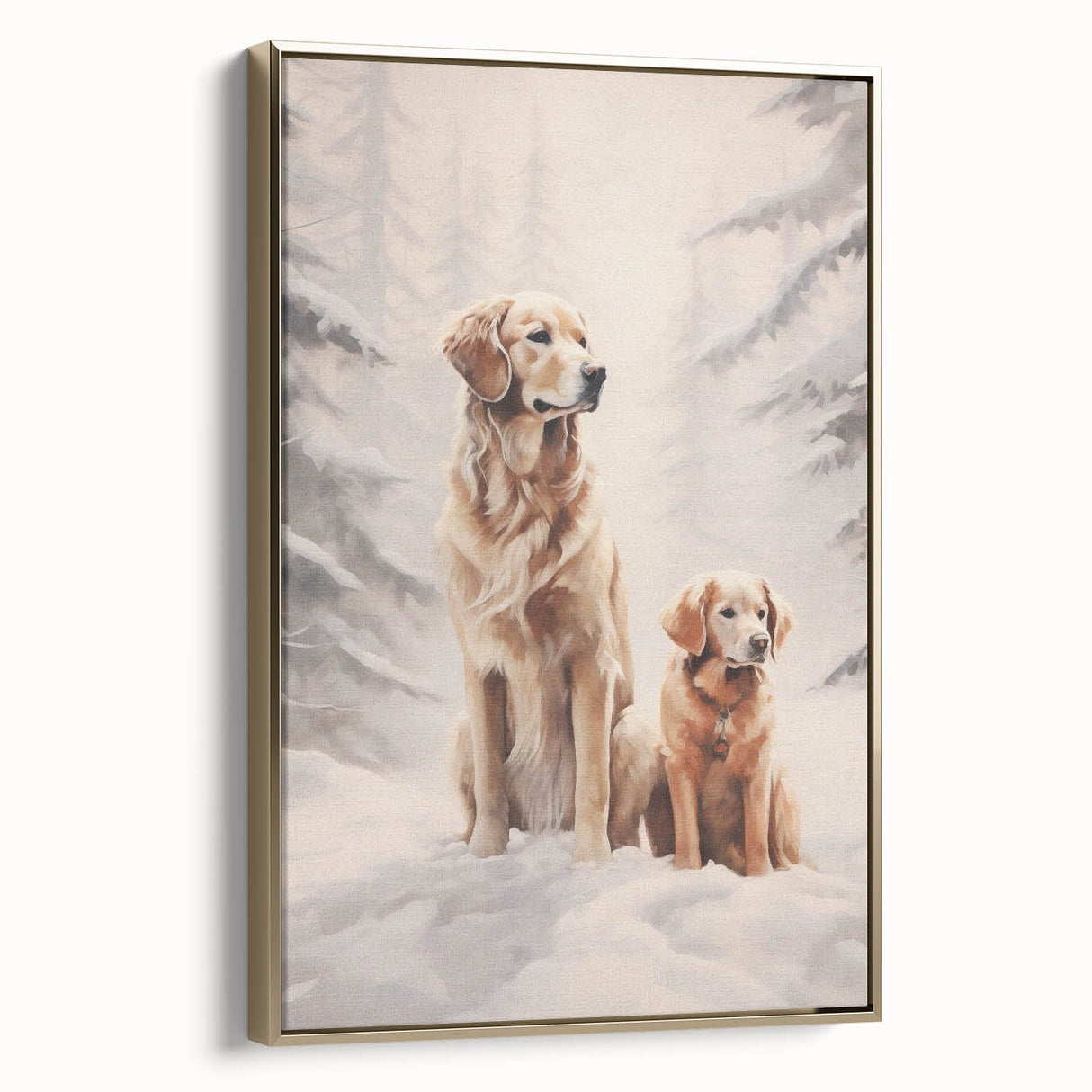 Winter landscape painting on framed canvas, featuring muted gray and white tones, ideal for bedroom wall art.