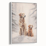 Extra large vintage poster art on framed canvas, featuring a winter scene with colorful elements on a black background.