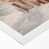 Art deco poster featuring a winter scene in muted blue and white tones on rolled canvas, suitable for dining room decor.