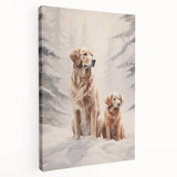 Winter-themed large art on stretched canvas featuring snow-covered trees in muted blue and white tones.