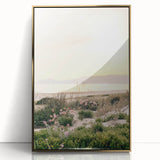 Large art print of a mid-century modernist abstract design in gold and white tones on acrylic.