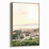 Framed canvas featuring a vintage landscape painting with muted earth tones, ideal for bedroom wall art.