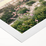 Art deco poster featuring geometric patterns in teal and gold on rolled canvas.