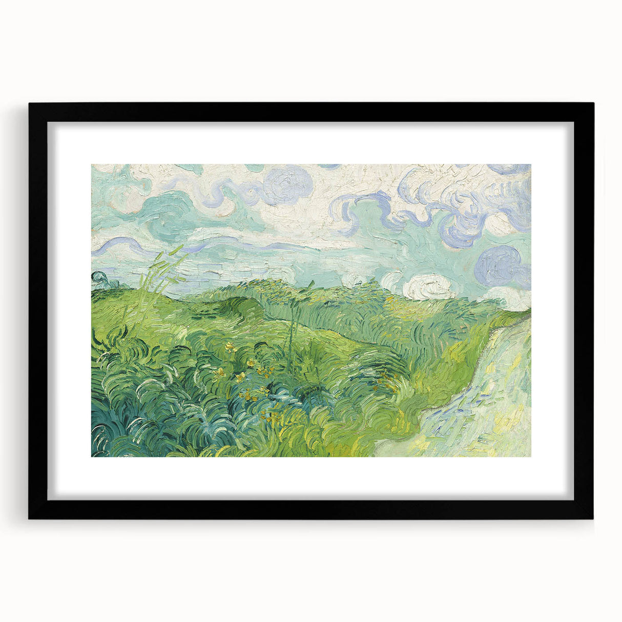 Extra large framed abstract art print with textured, colorful swirl patterns, ideal for living room decor.